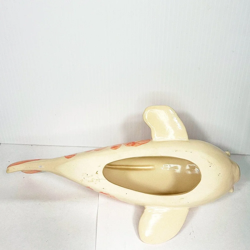 Vintage Koi FishCream Orange Ceramic Figure 12.5